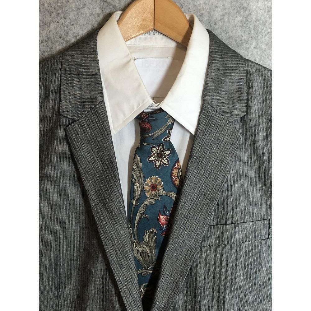 Kenneth Cole Reaction Blazer 44 Gray Herringbone Cotton Coat Jacket Sharkskin